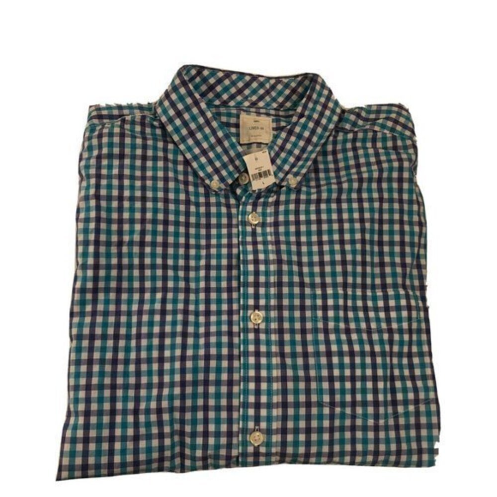 Gap Mens Shirt Large Slim Fit Cotton Blue Gingham - Picture 5 of 14